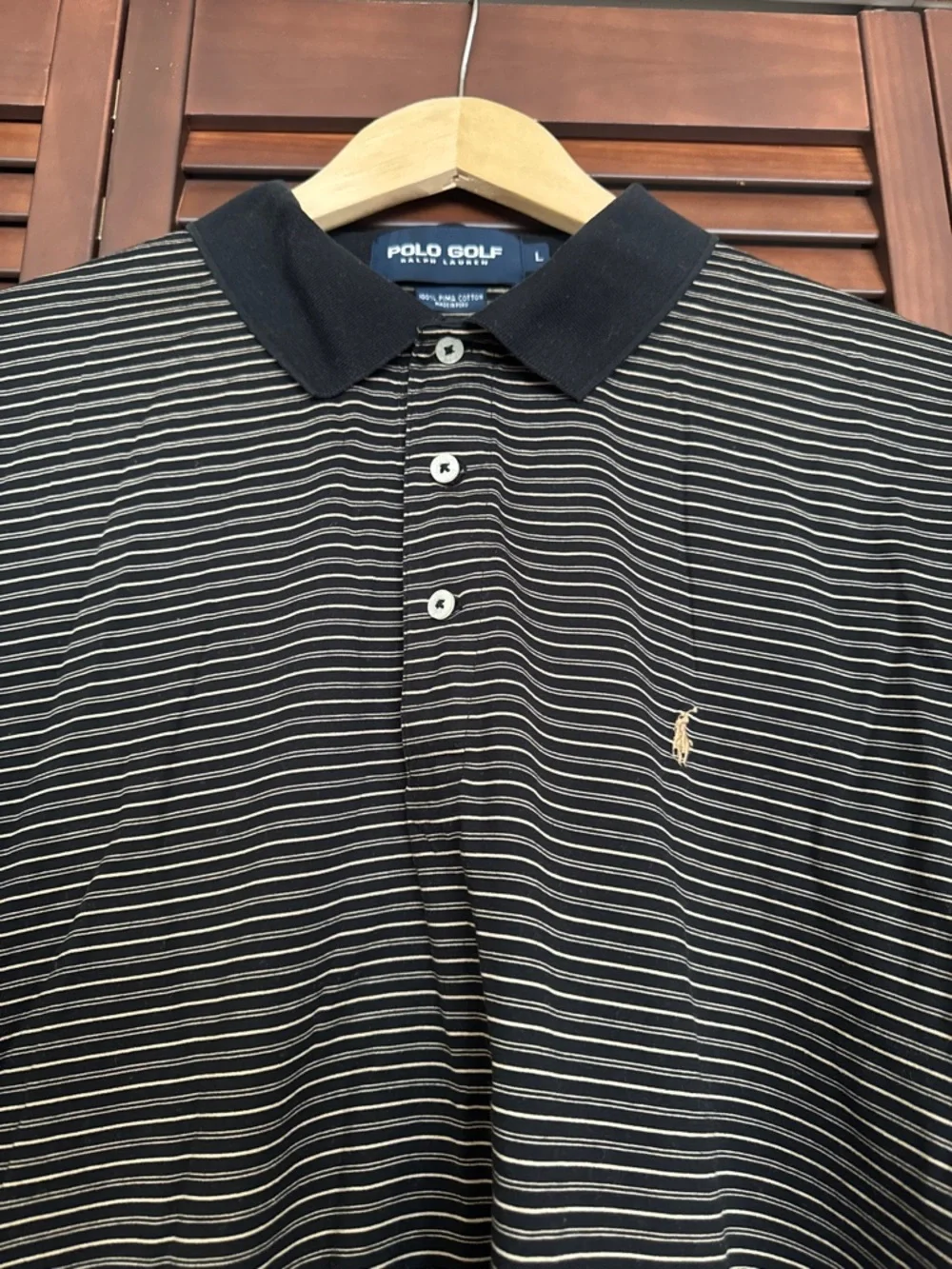 Polo Golf Ralph Lauren Men's Size L Pima Cotton Black Striped Short Sleeves